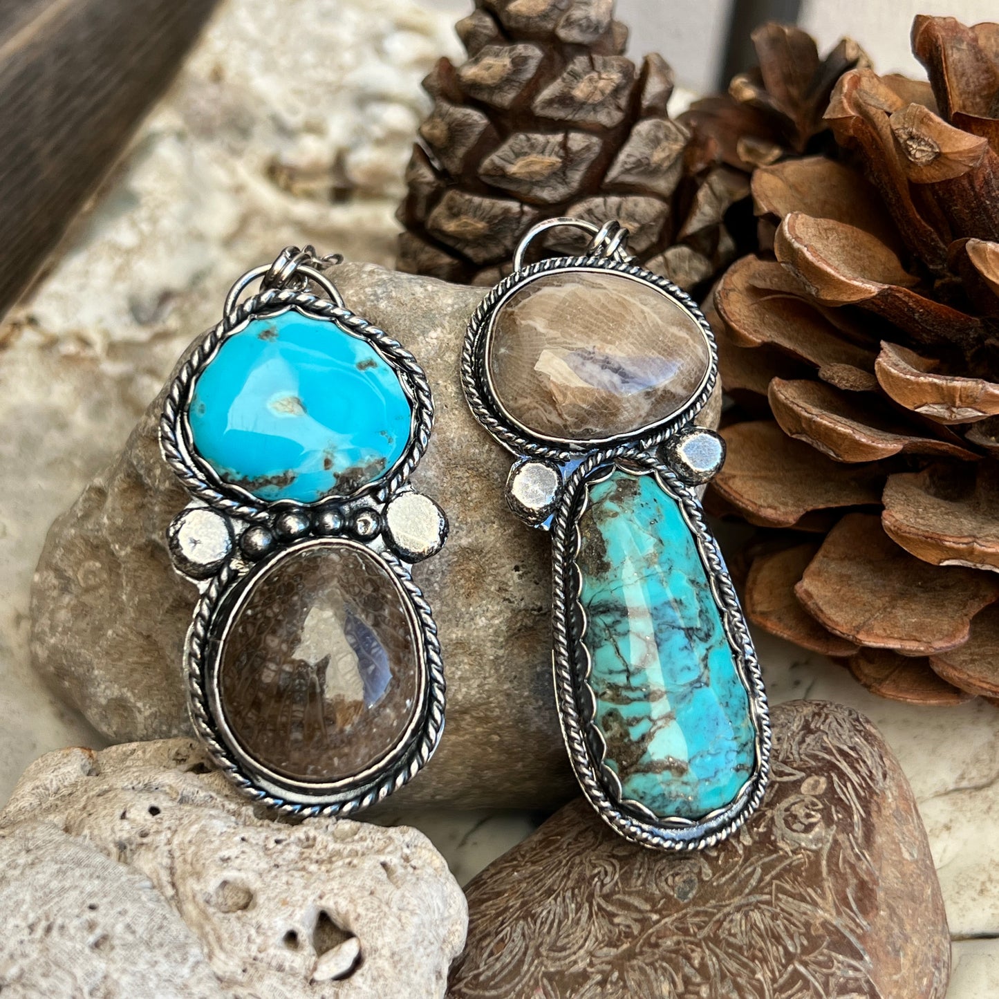 Arizona Turquoise & Michigan Petosky Stone Sterling Silver necklace
