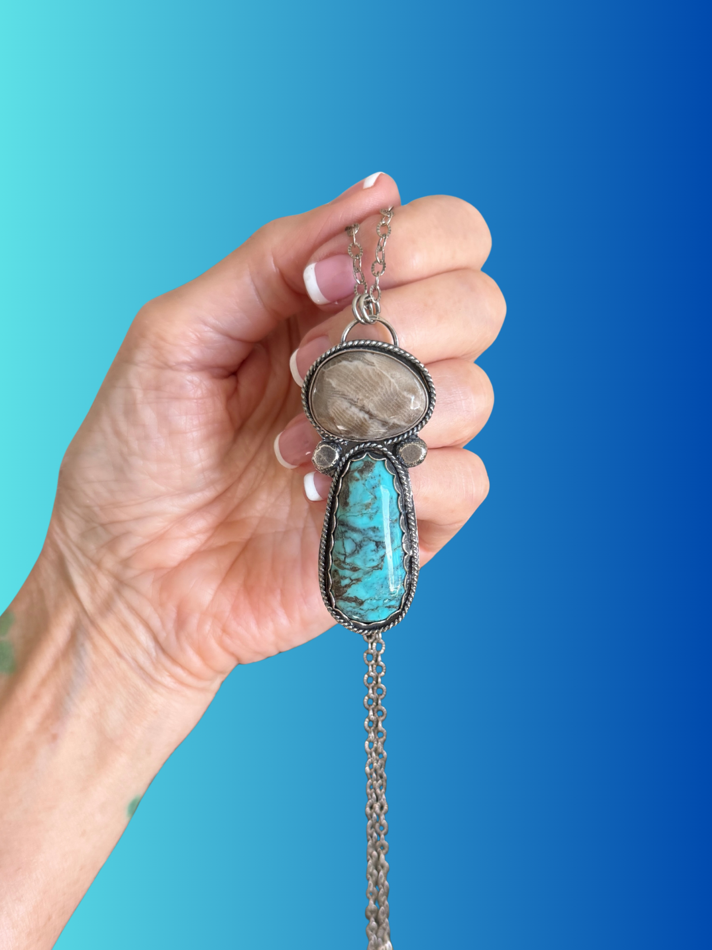 Arizona Turquoise & Michigan Petosky Stone Sterling Silver necklace