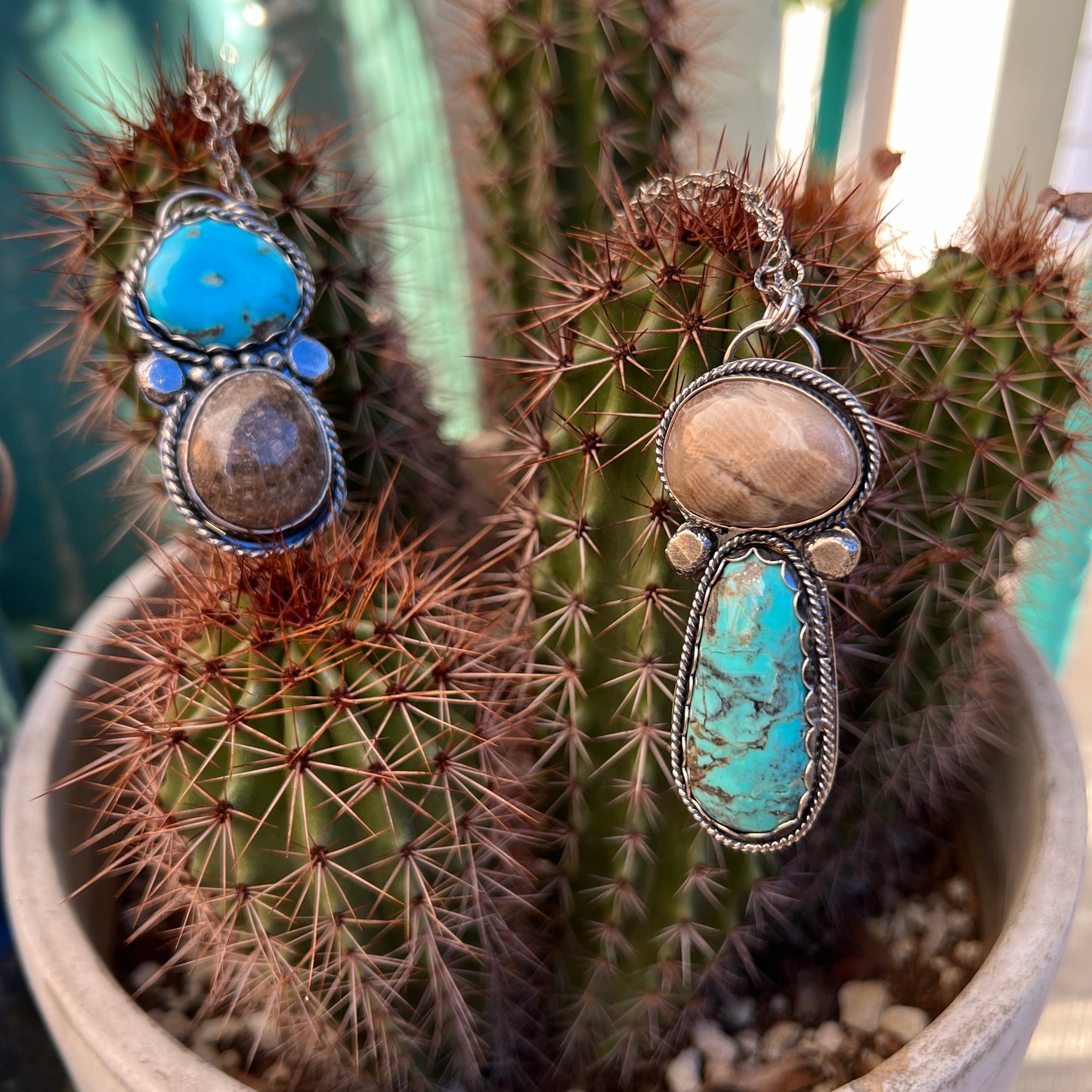 Arizona Turquoise & Michigan Petosky Stone Sterling Silver necklace