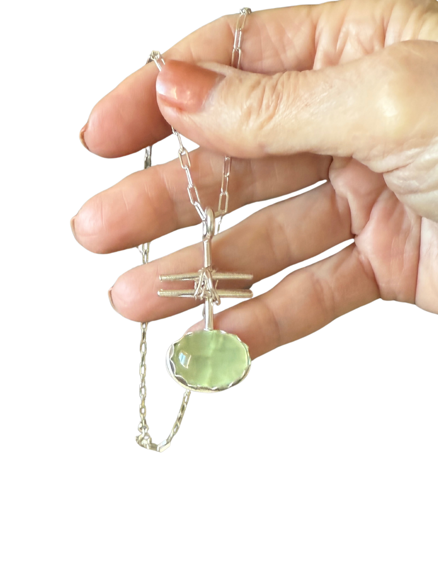 Prehnite unique handmade pendant necklace: Sterling Silver