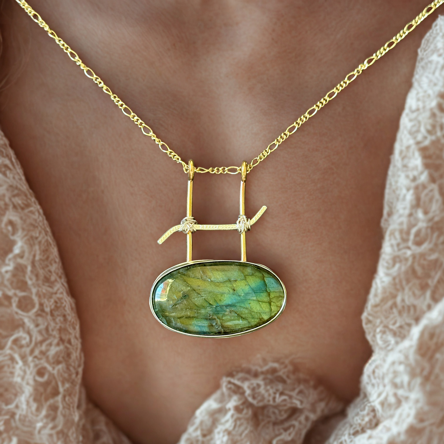 Flashy Labradorite gold and silver necklace