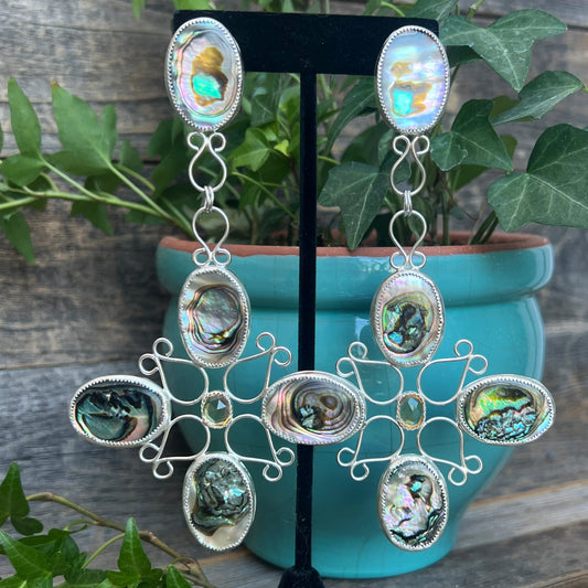 Artisan crafted Abalone & Citrine Earrings: Sterling Silver
