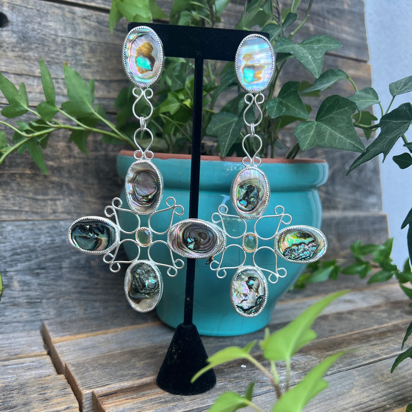 Artisan crafted Abalone & Citrine Earrings: Sterling Silver