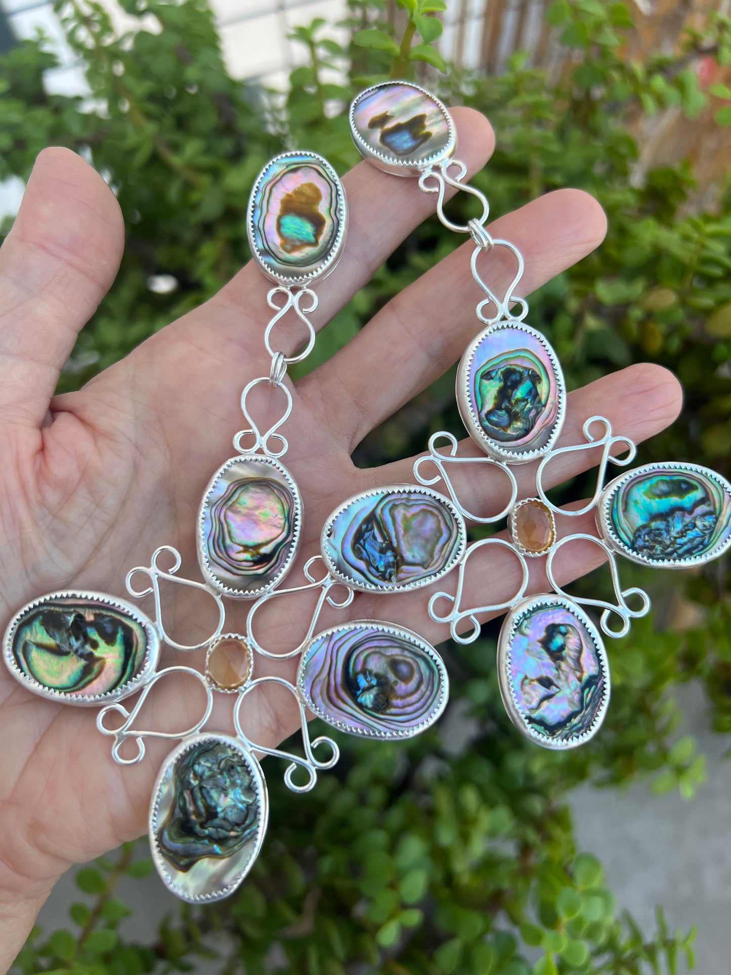 Artisan crafted Abalone & Citrine Earrings: Sterling Silver