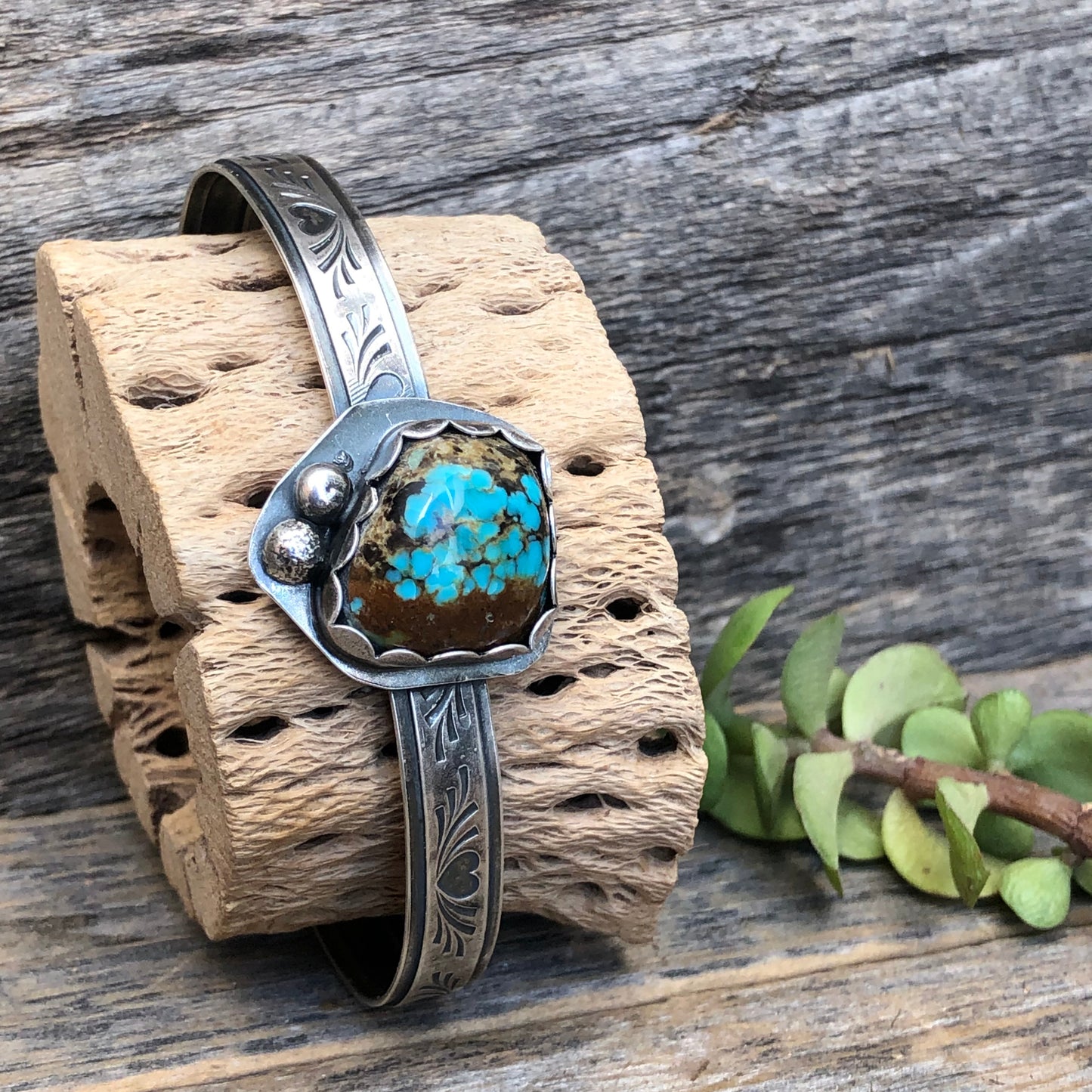Handcrafted Rare Bisbee Turquoise Cuff Bracelet: Sterling Silver