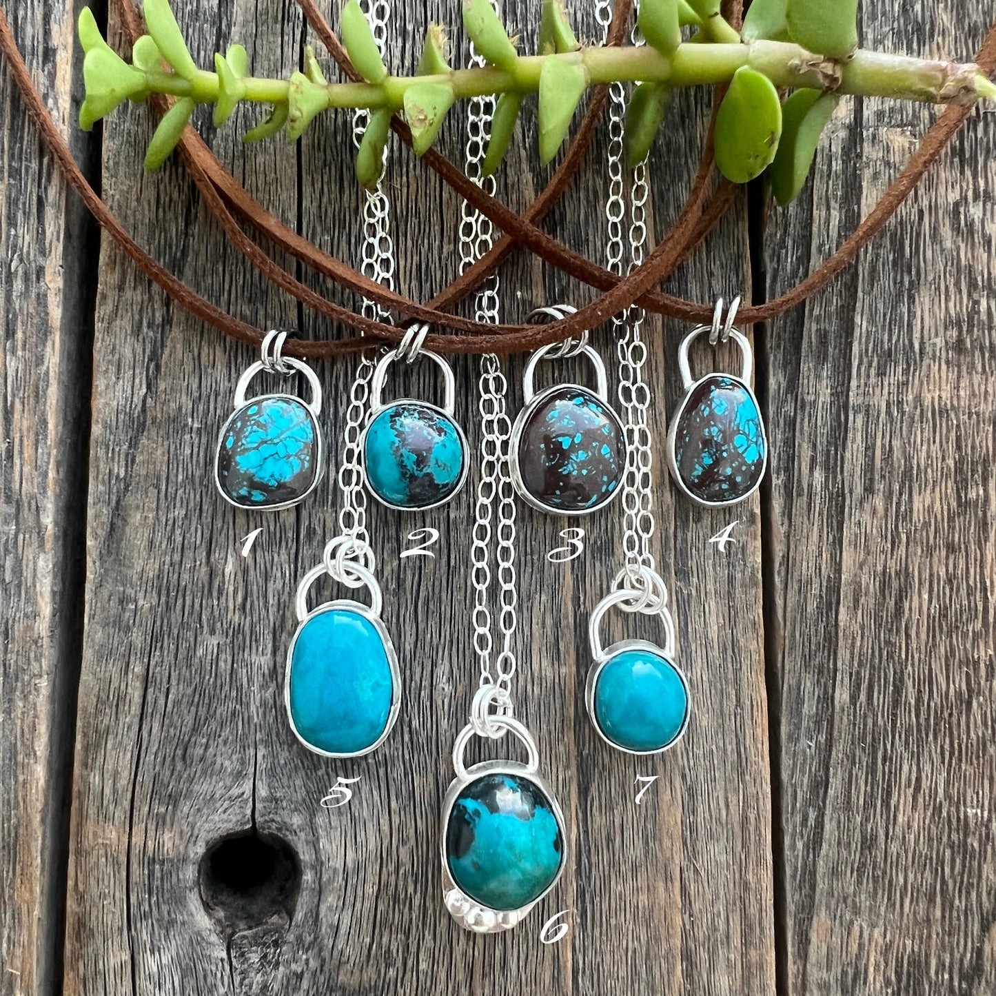 Bisbee Turquoise and Shattuckite Handmade Sterling Silver necklaces
