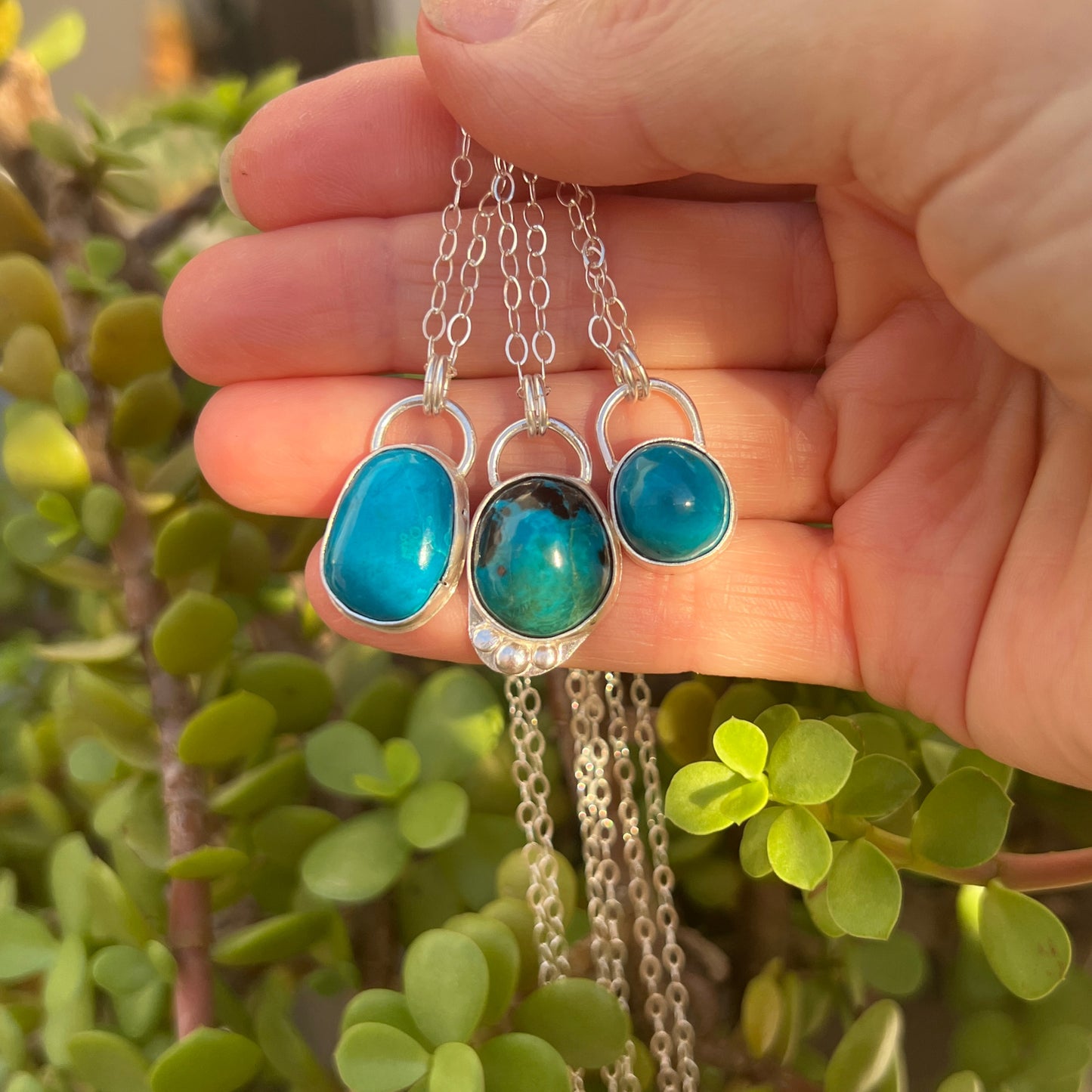 Bisbee Turquoise and Shattuckite Handmade Sterling Silver necklaces