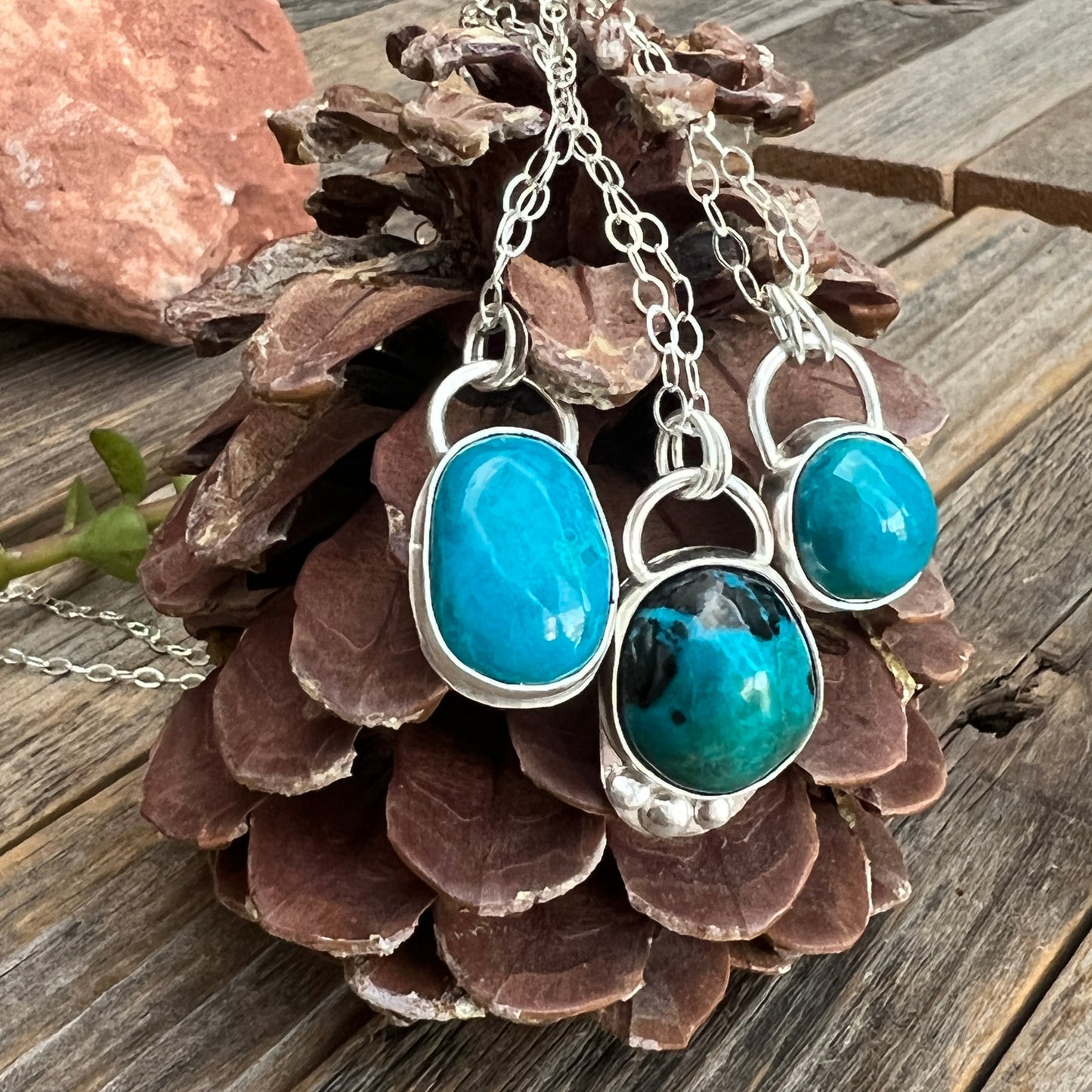 Bisbee Turquoise and Shattuckite Handmade Sterling Silver necklaces