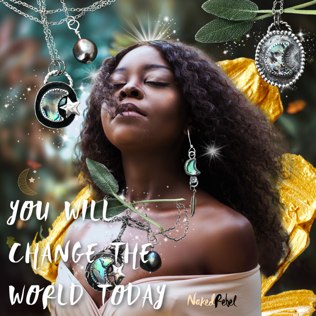 Crescent moon & star Sterling silver necklace with Abalone Shell and Peacock Pearl