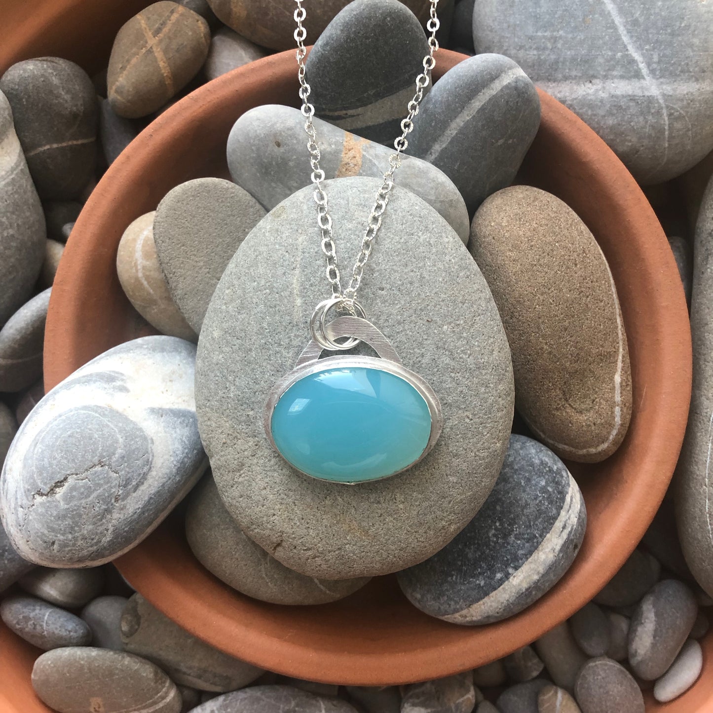 Stunning Sterling Silver Necklace with Large Sky Blue Topaz