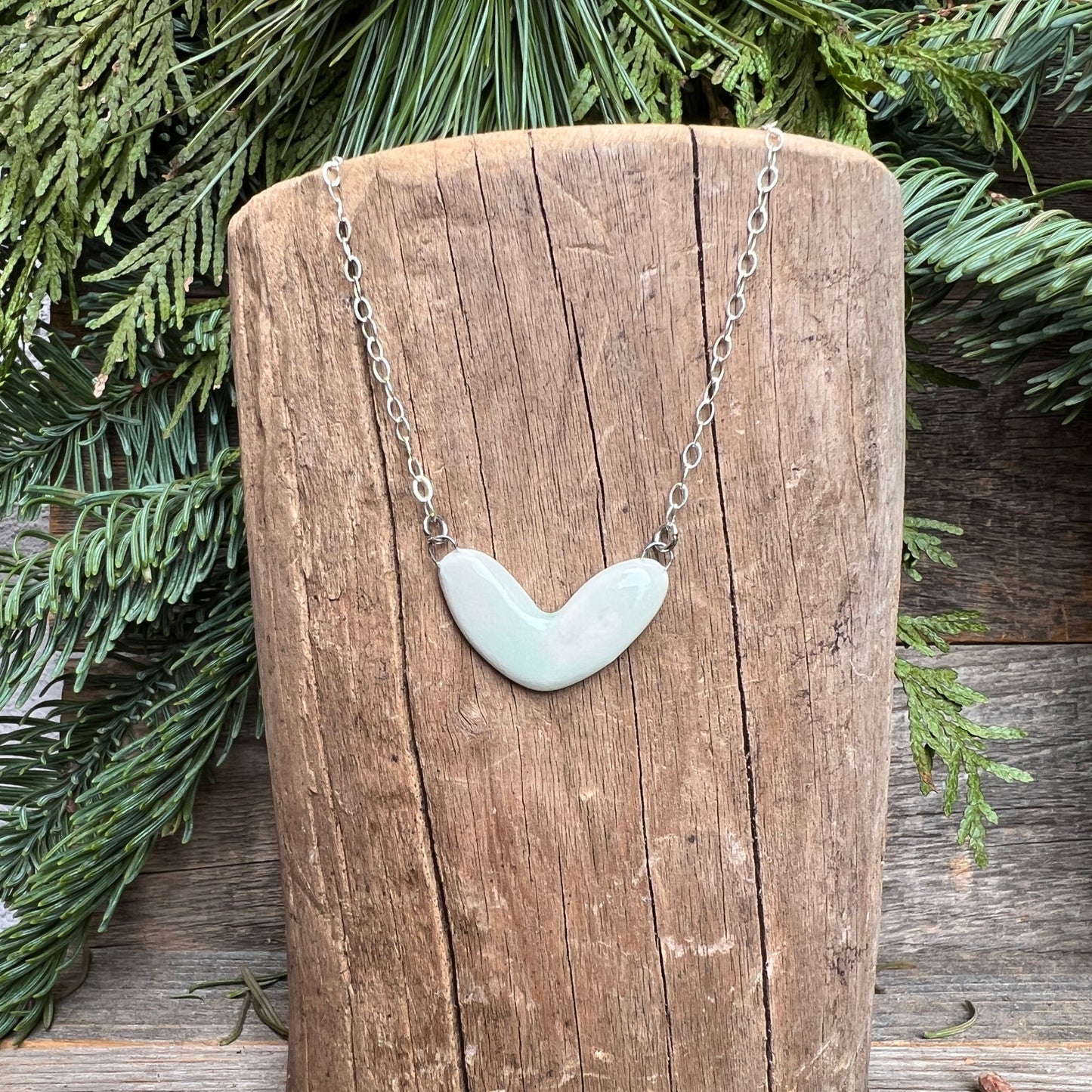 Porcelain heart necklace: Sterling Silver in Pink or Pale Blue