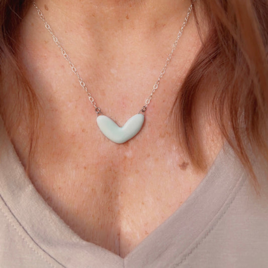 Porcelain heart necklace: Sterling Silver in Pink or Pale Blue