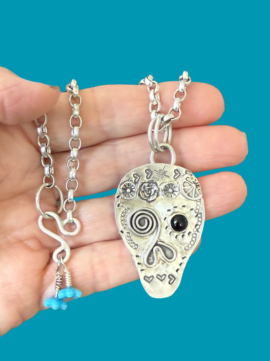 Stand Out with this Calavera Skull Necklace: Sterling Silver