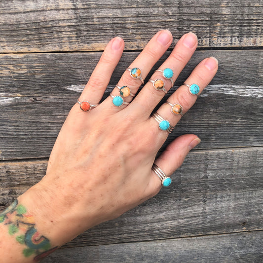 Turquoise & Spiny Oyster Shell Sterling Silver Rings