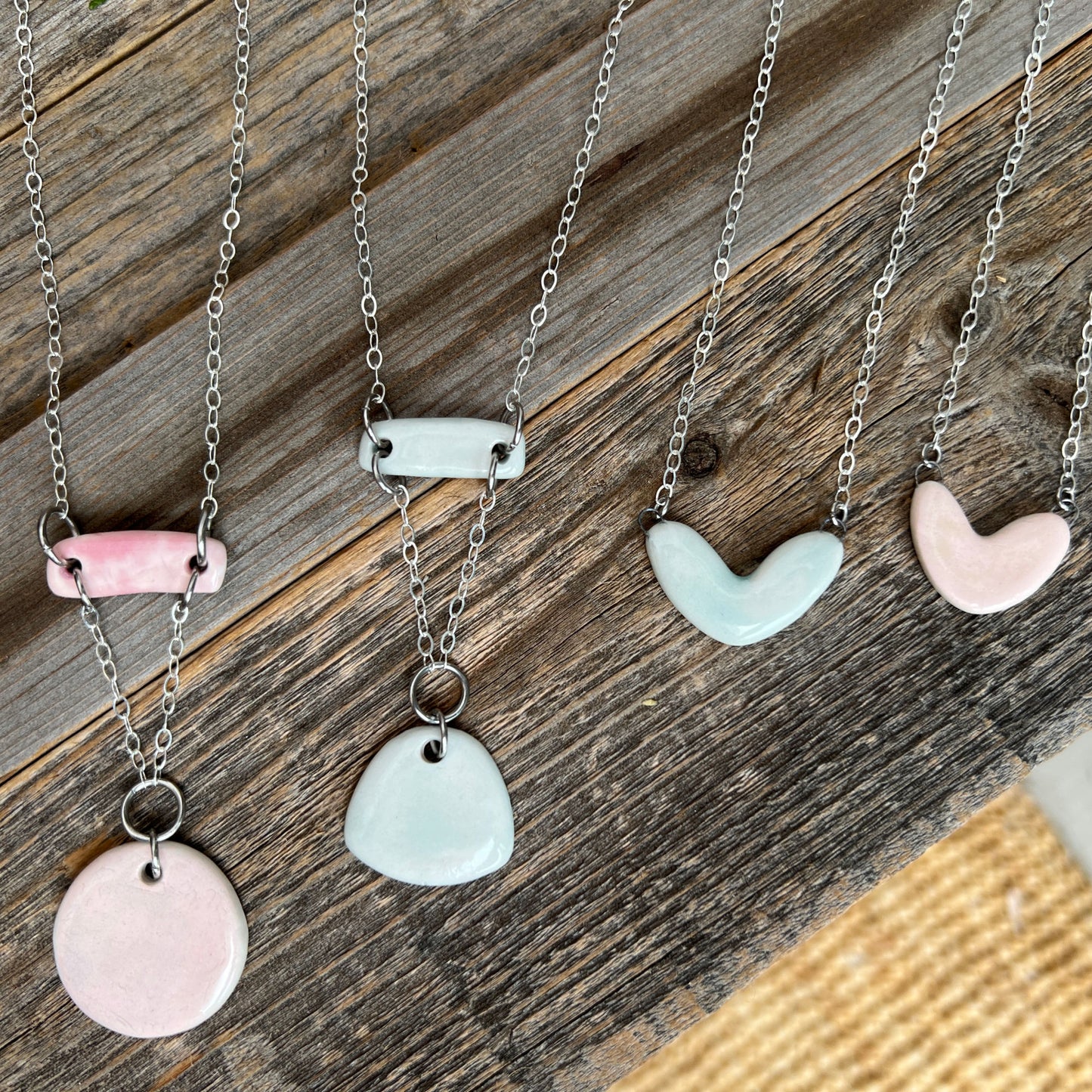 Pink or Light Blue Porcelain Sterling Silver Necklace