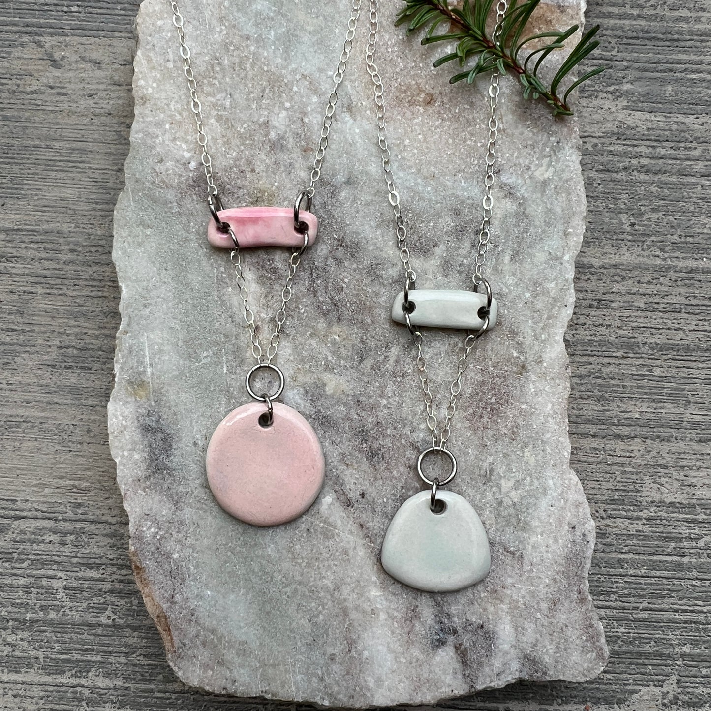 Pink or Light Blue Porcelain Sterling Silver Necklace