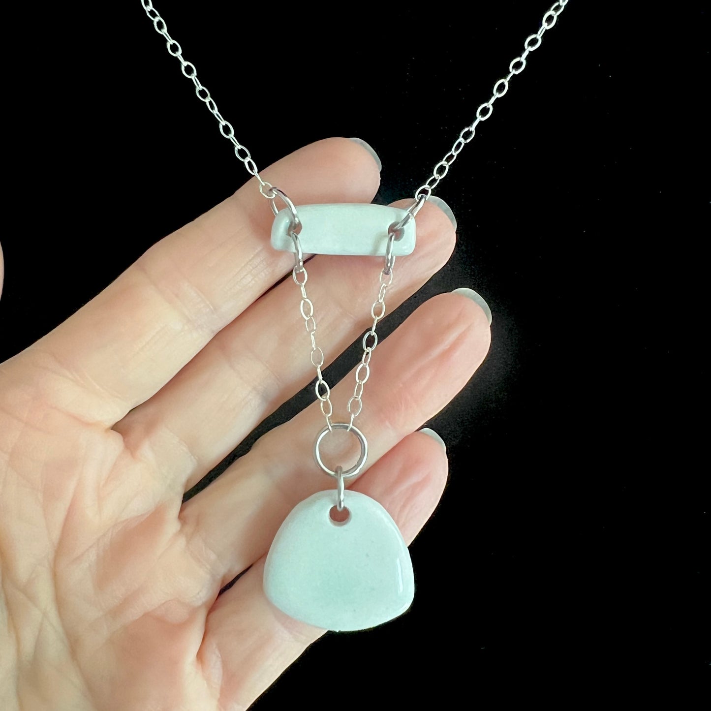 Pink or Light Blue Porcelain Sterling Silver Necklace