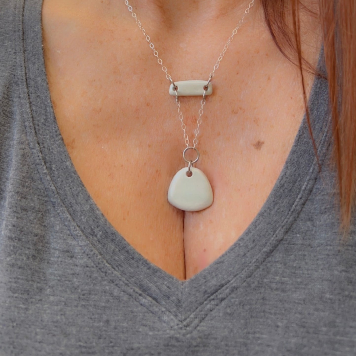 Pink or Light Blue Porcelain Sterling Silver Necklace