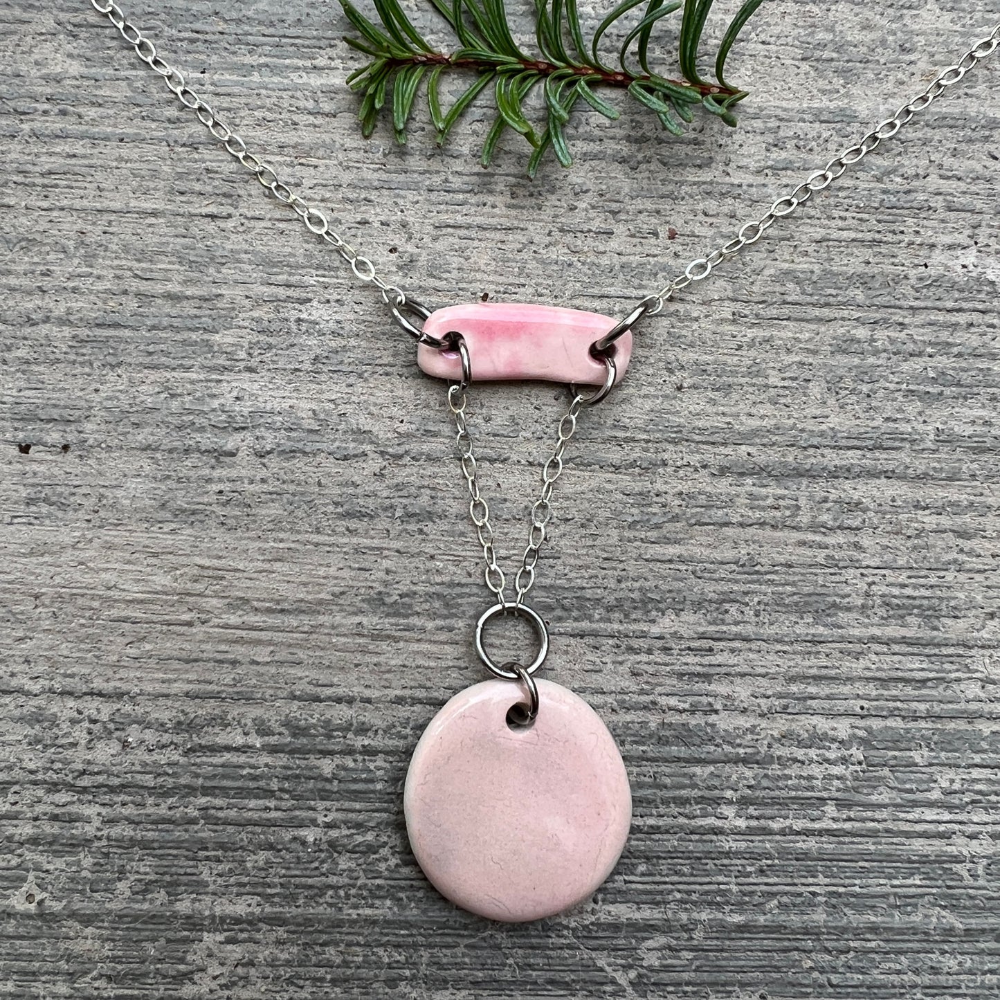 Pink or Light Blue Porcelain Sterling Silver Necklace
