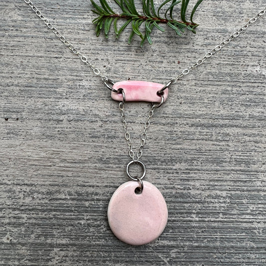 Pink or Light Blue Porcelain Sterling Silver Necklace