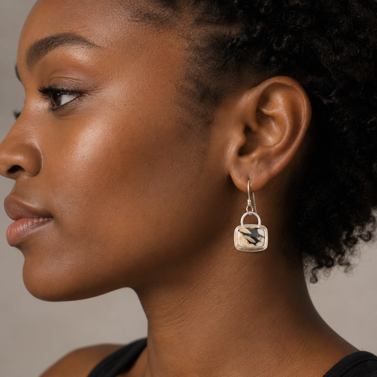 Fossil Peanut Wood mixed metal rectangle earrings