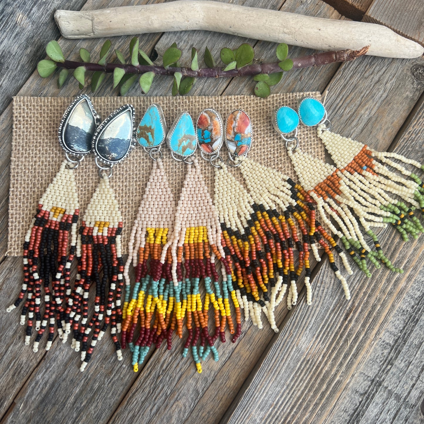Native Flair: Sterling Silver Turquoise Earrings with Beaded Fringe
