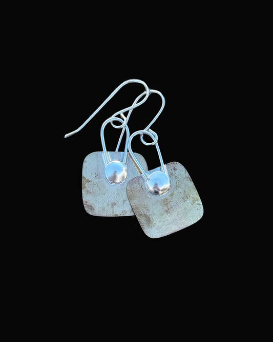 Gold and Silver hammered earrings, square dangles