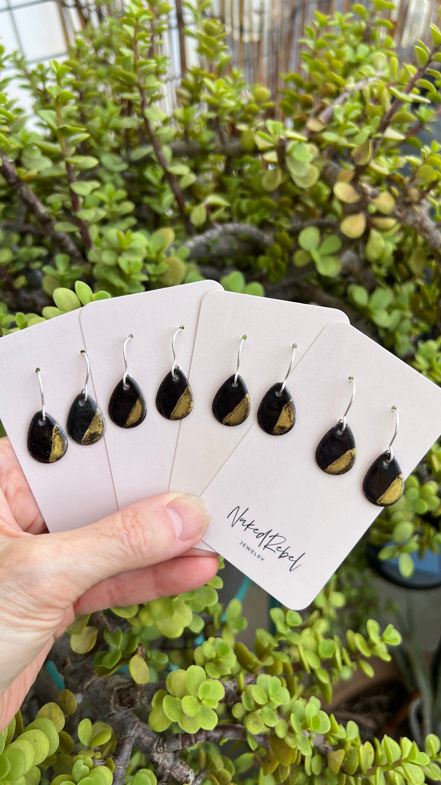 Gold & Black enamel earrings, handmade with Sterling Silver ear wires