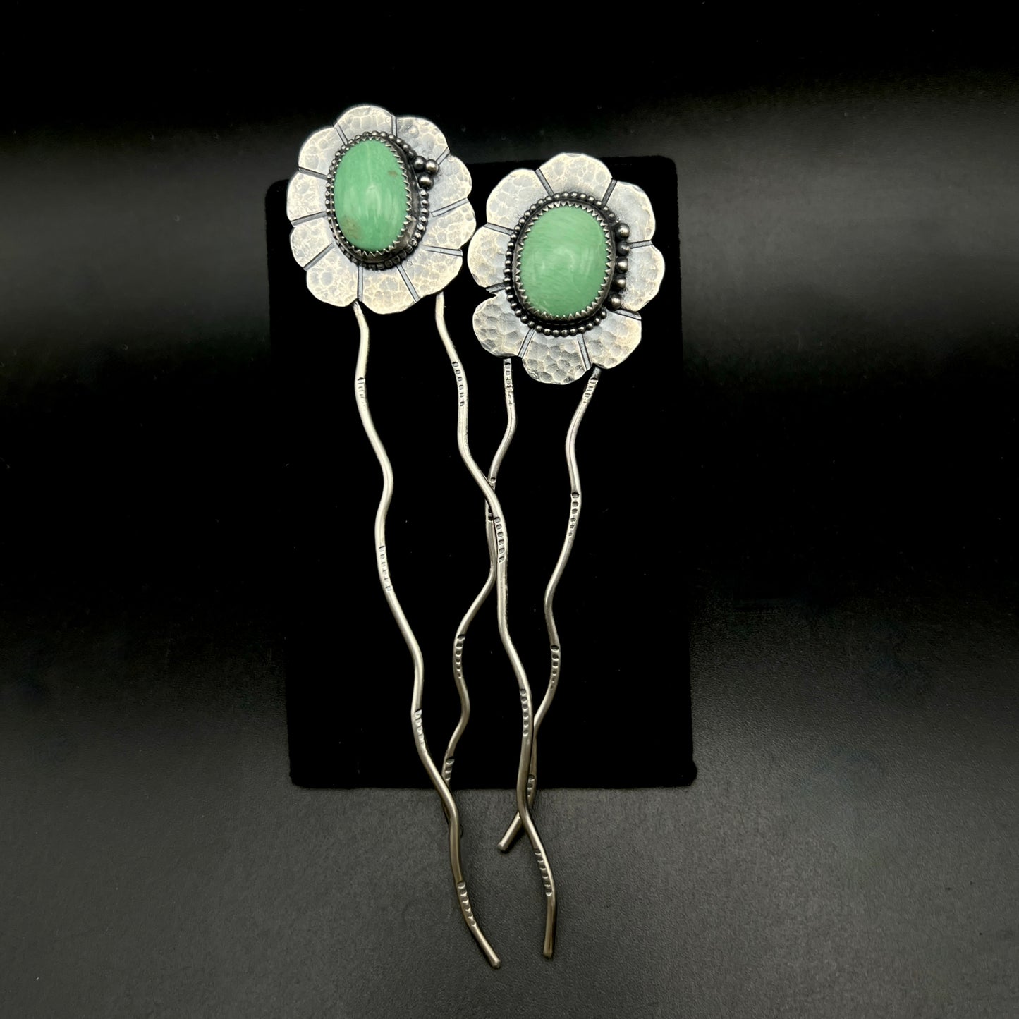 Flower Hair Pin with Lucin Variscite: Handmade Sterling Silver