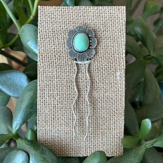 Flower Hair Pin with Lucin Variscite: Handmade Sterling Silver