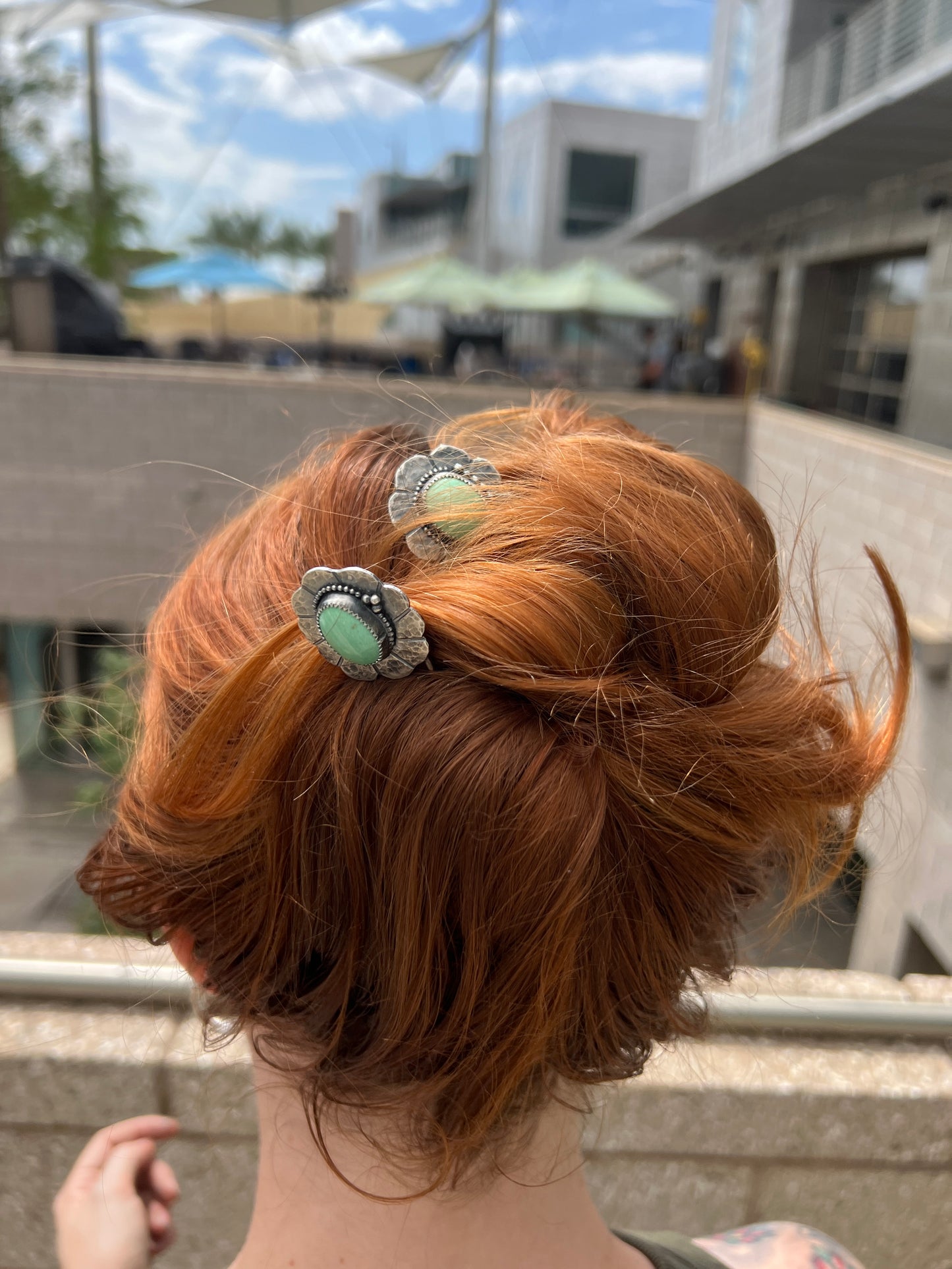 Flower Hair Pin with Lucin Variscite: Handmade Sterling Silver