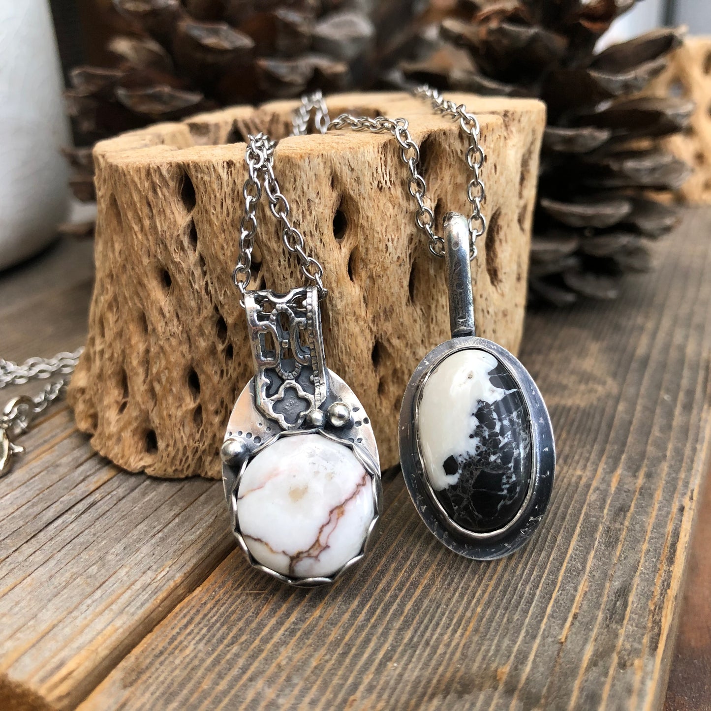 Wild Horse magnesite, White Buffalo turquoise Sterling Silver necklaces