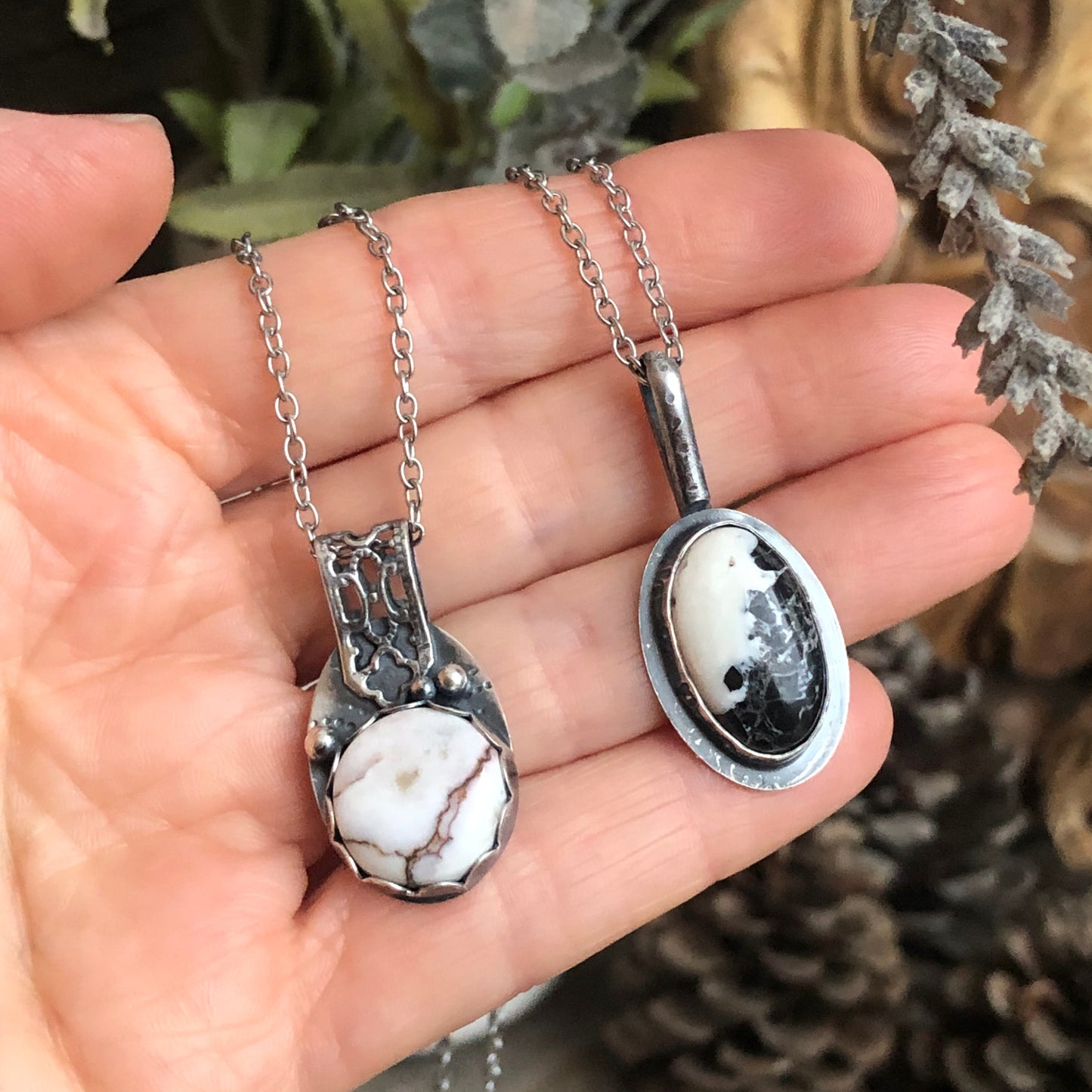 Wild Horse magnesite, White Buffalo turquoise Sterling Silver necklaces