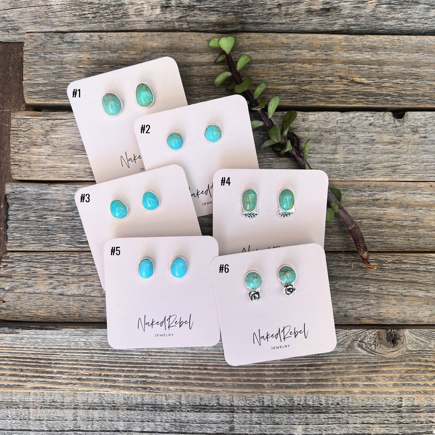 Kingman turquoise minimalist stud earrings: Sterling Silver