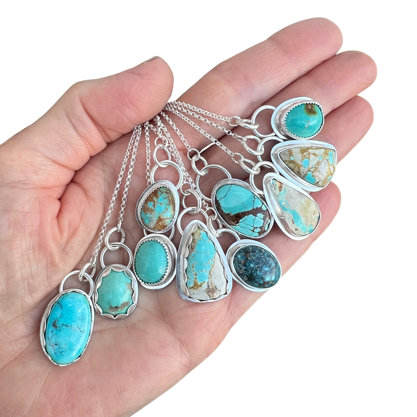 Nevada Turquoise Sterling Silver adjustable lariat necklaces, Handmade