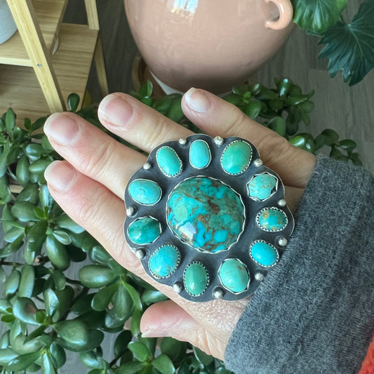 Show-Stopping Cluster Ring with Gem Chrysocholla & Turquoise: Sterling Silver