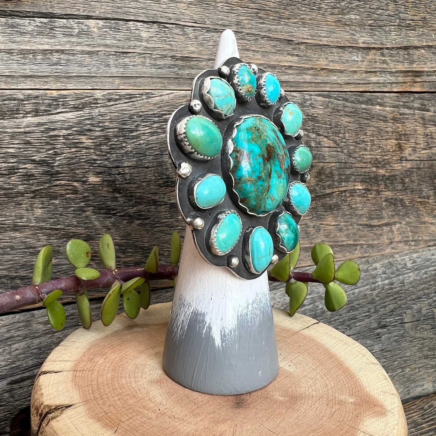 Show-Stopping Cluster Ring with Gem Chrysocholla & Turquoise: Sterling Silver
