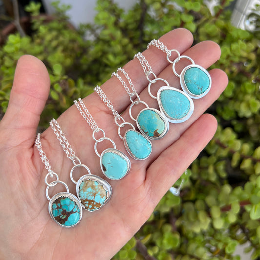 Minimalist Sterling Silver Necklace with Natural Turquoise