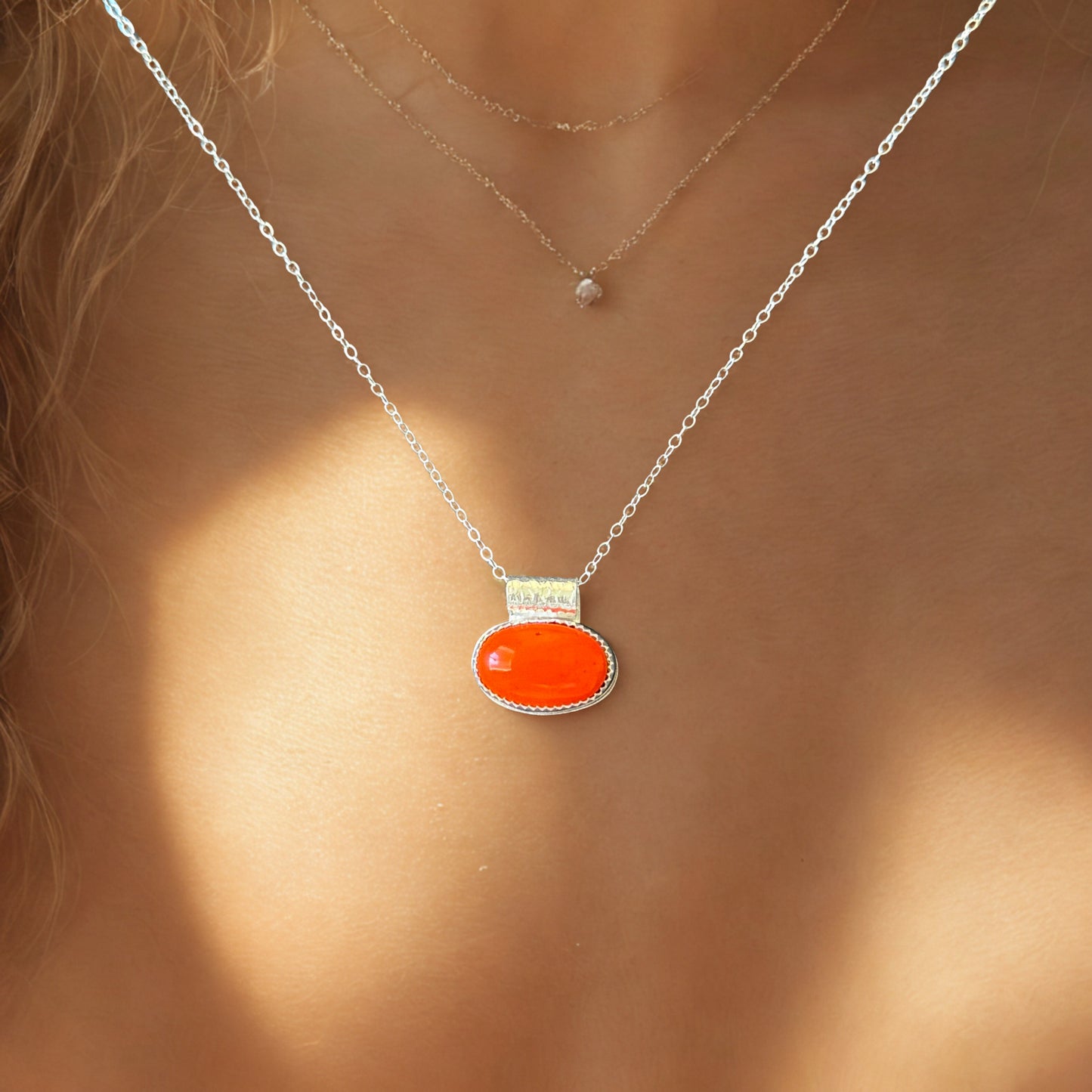 Orange Rosarita minimalist Sterling Silver necklace
