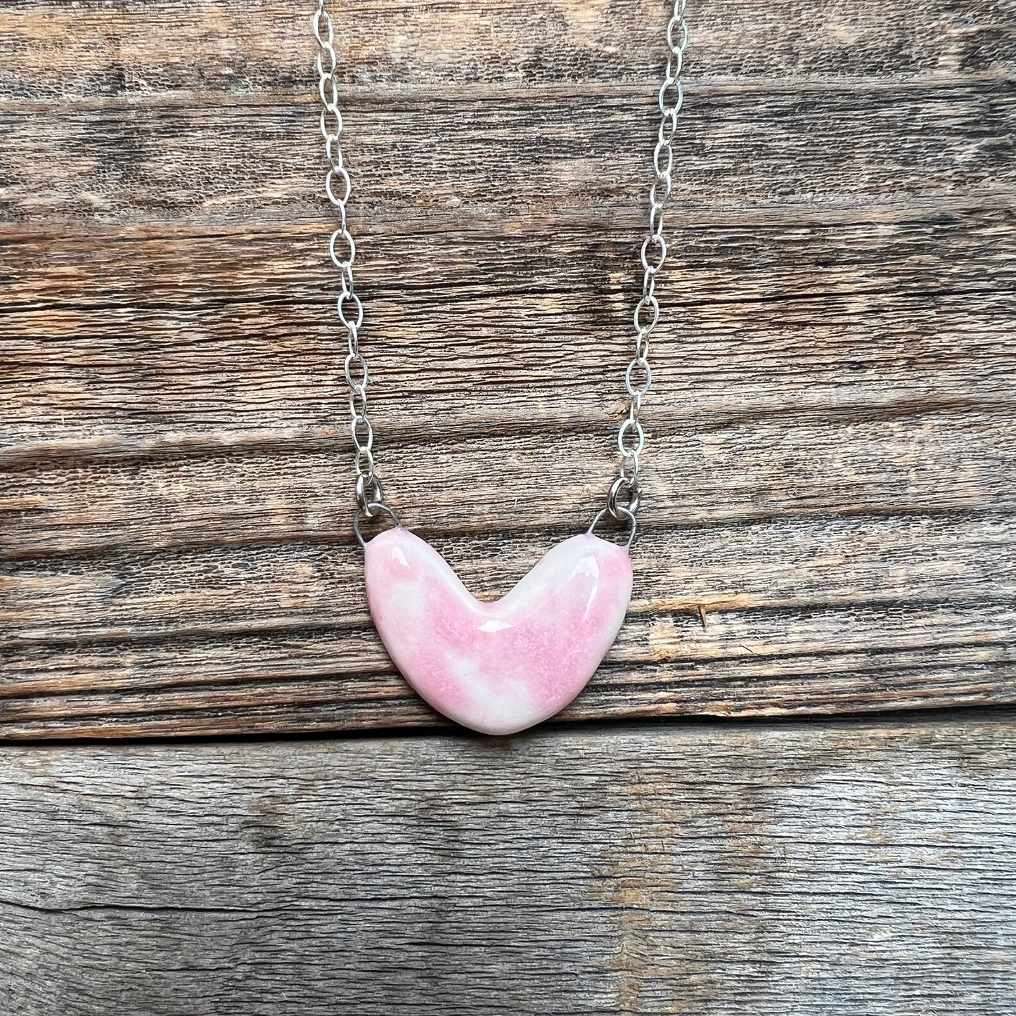 Porcelain heart necklace: Sterling Silver in Pink or Pale Blue