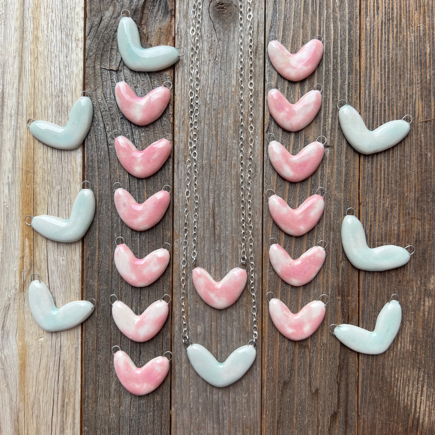 Porcelain heart necklace: Sterling Silver in Pink or Pale Blue