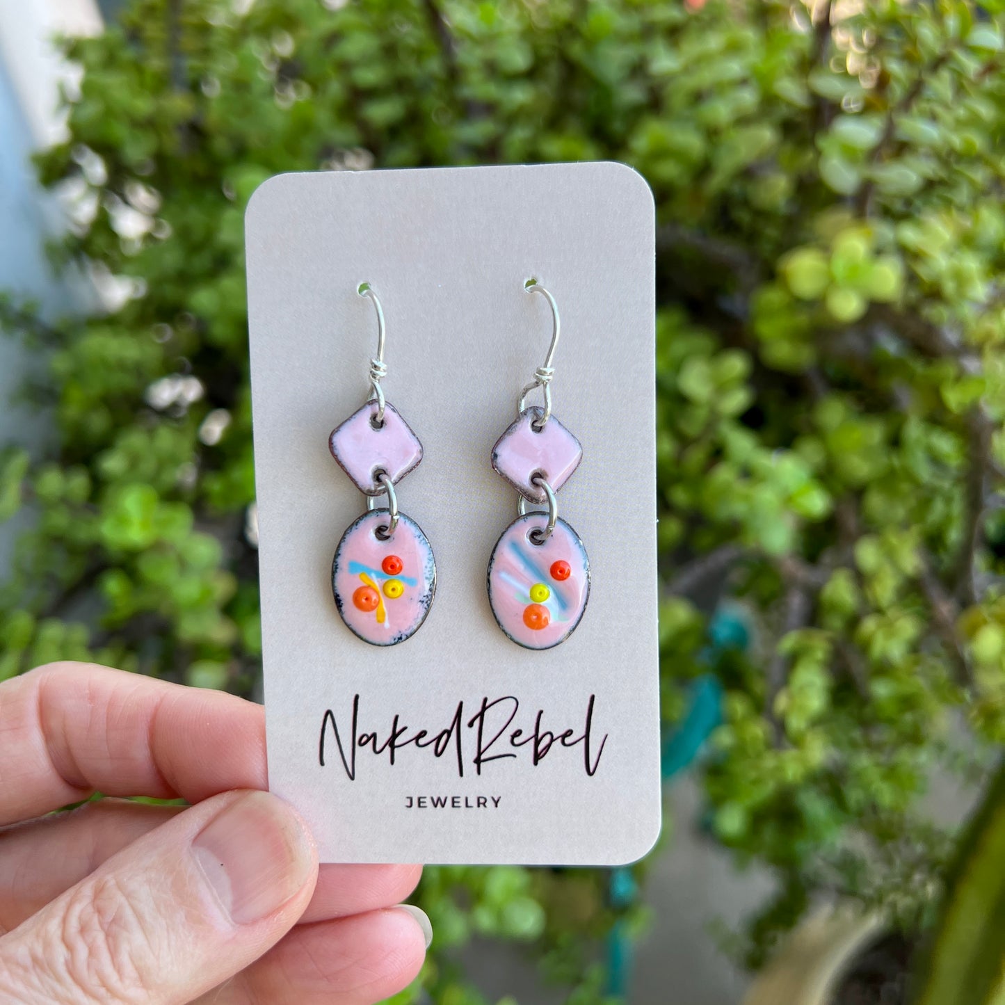 Adorable Pink enamel earrings, handmade with Sterling Silver ear wires
