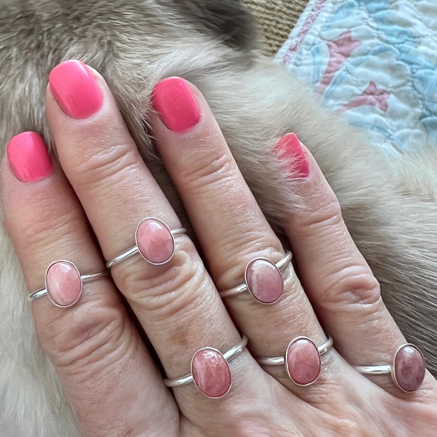 Rhodochrosite Pink Sterling Silver handmade rings