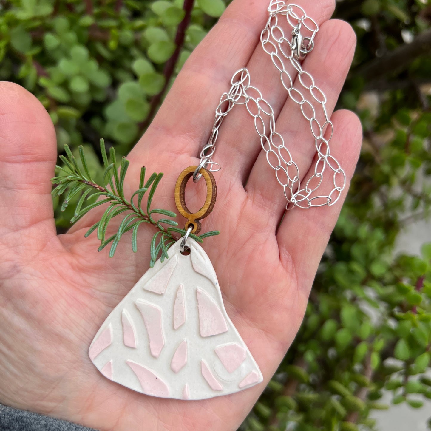 White & Pink Porcelain handmade necklaces, Anniversary gift for Wife