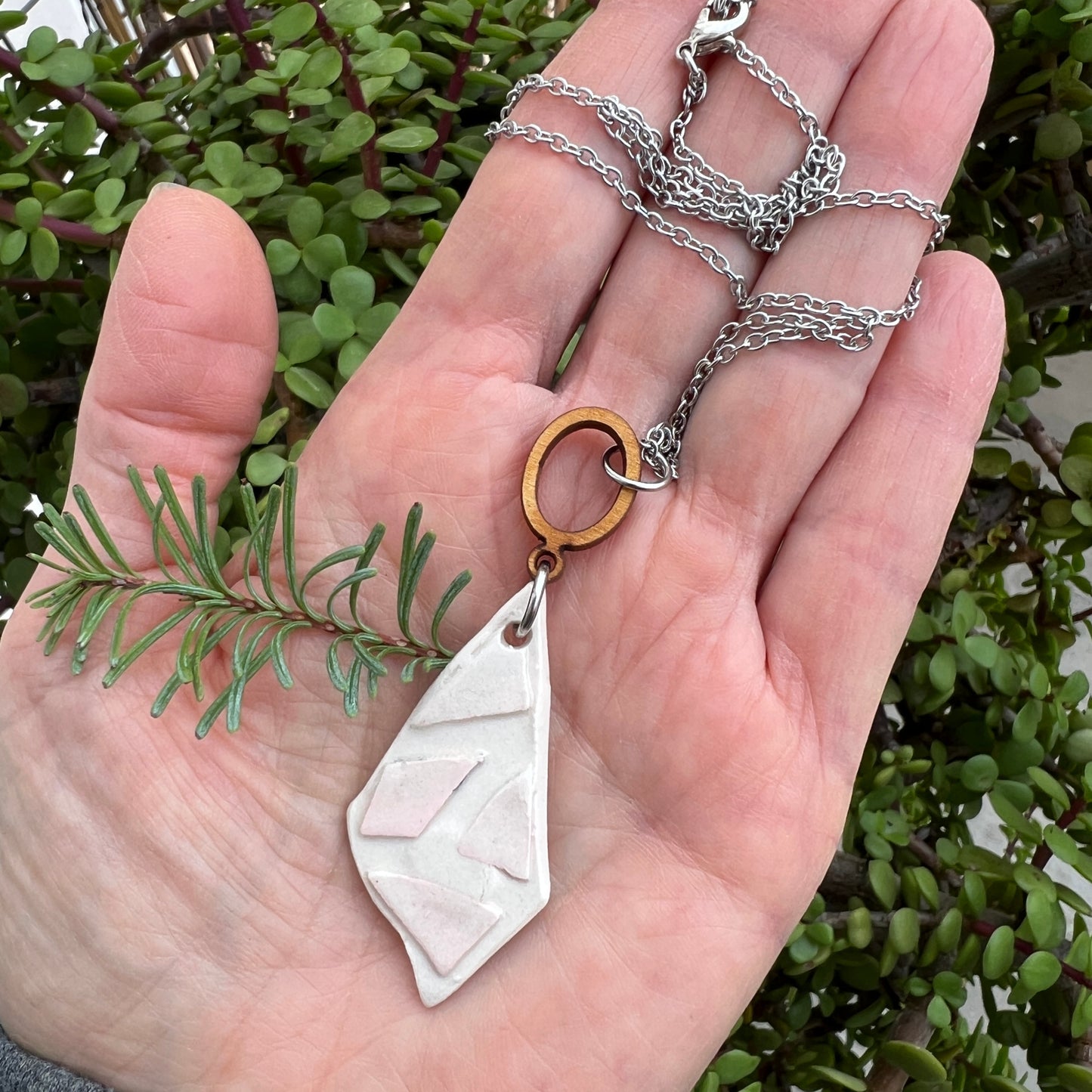 White & Pink Porcelain handmade necklaces, Anniversary gift for Wife