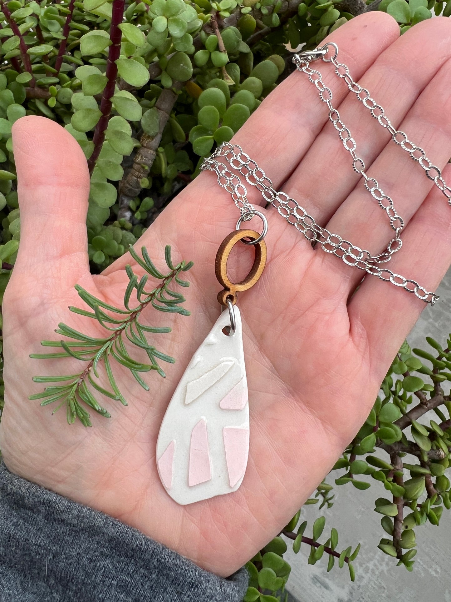 White & Pink Porcelain handmade necklaces, Anniversary gift for Wife