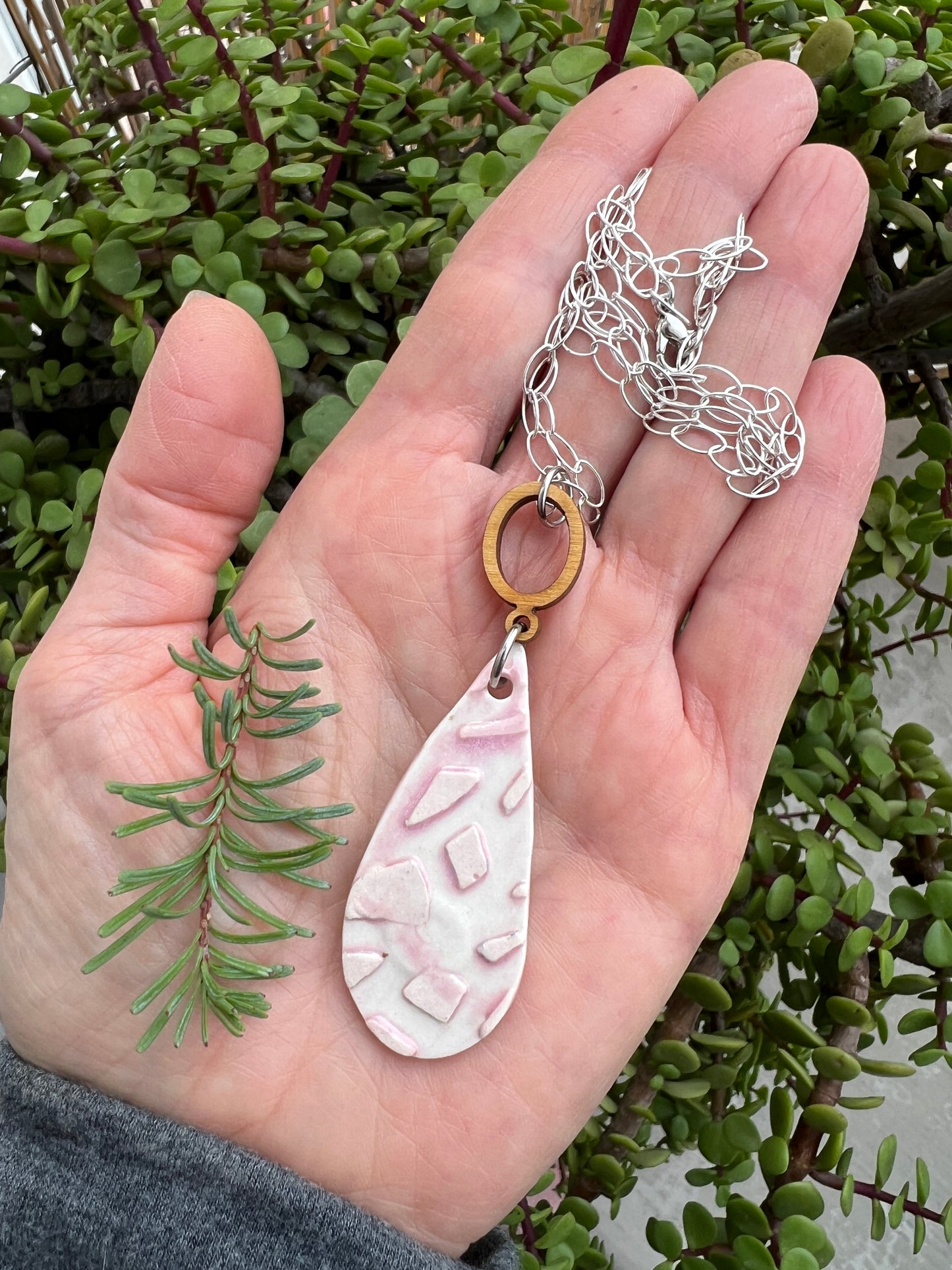 White & Pink Porcelain handmade necklaces, Anniversary gift for Wife