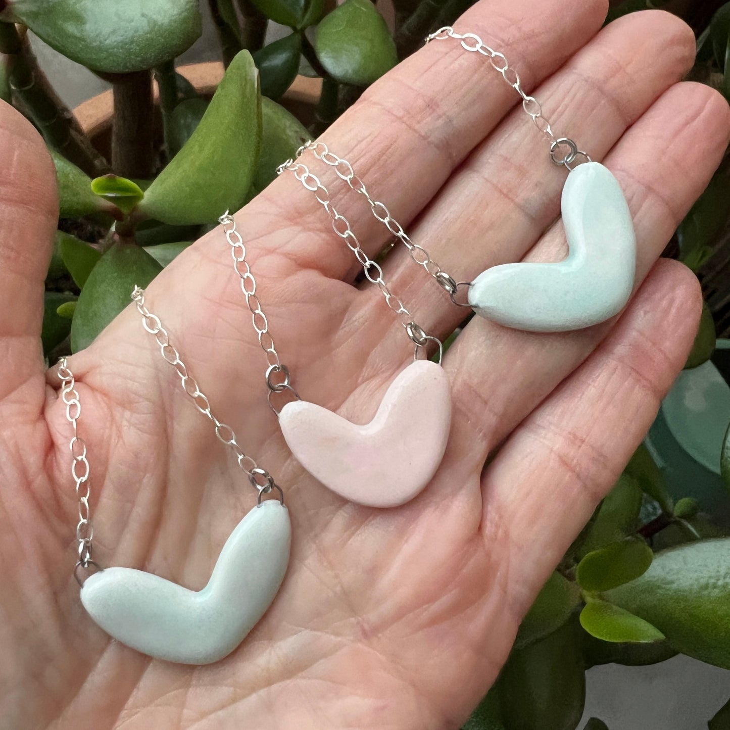 Porcelain heart necklace: Sterling Silver in Pink or Pale Blue