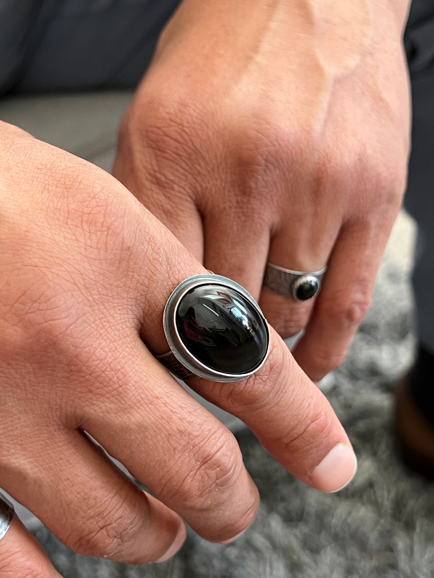 Artisan Onyx Wide Band Ring in Sterling Silver - Size 13