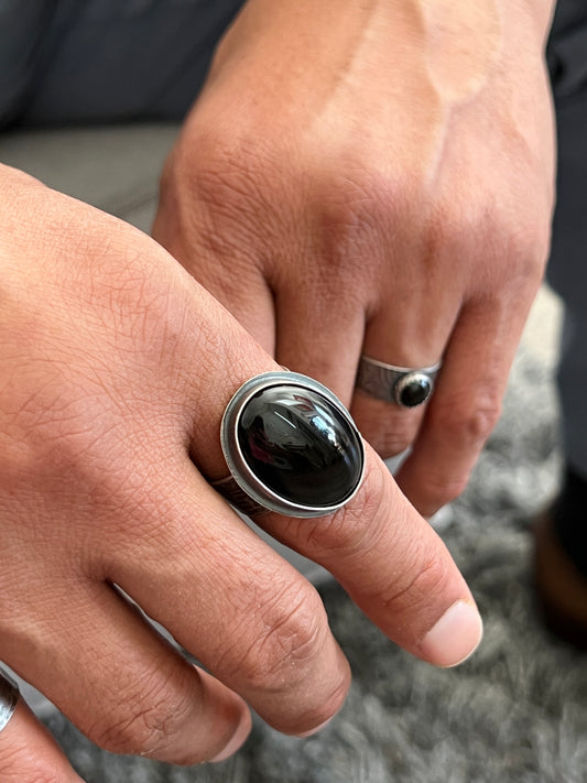 Artisan Onyx Wide Band Ring in Sterling Silver - Size 13
